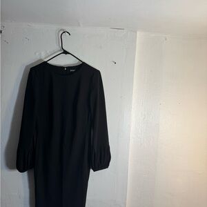 DKNY Black Sheath Dress with Bishop Sleeves and Bateau Neckline pre-owned